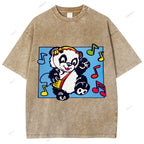 Unisex Panda Printed Washed Tee