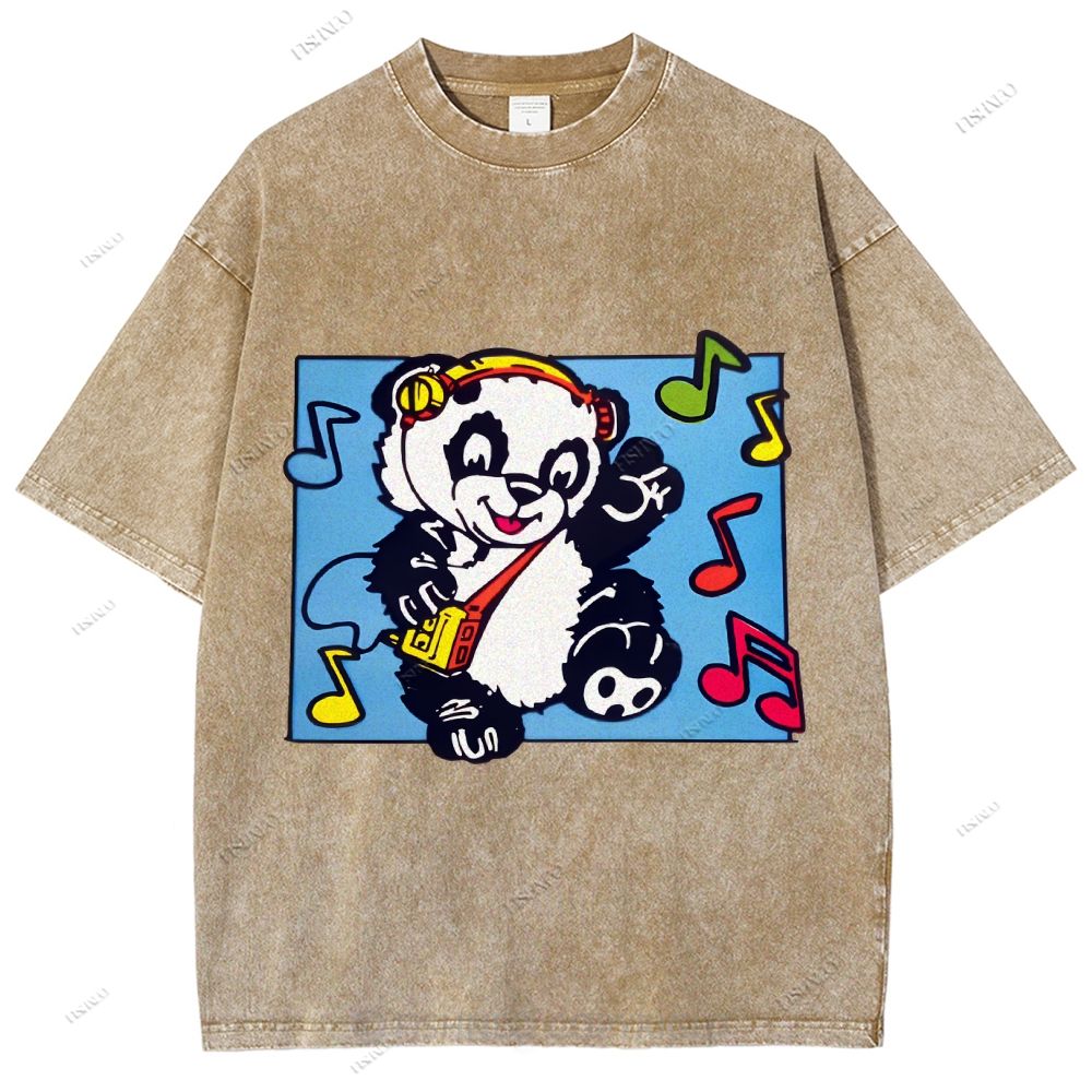 Unisex Panda Printed Washed Tee
