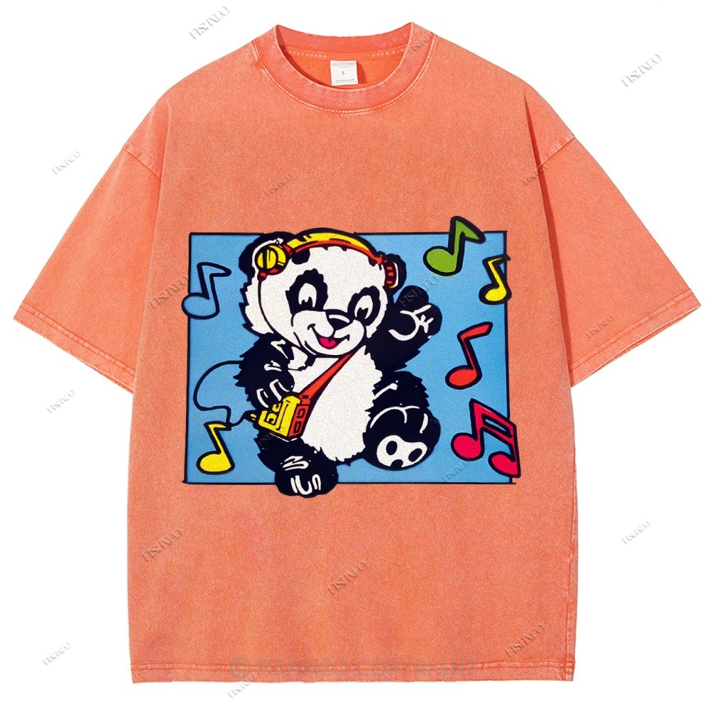Unisex Panda Printed Washed Tee