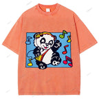 Unisex Panda Printed Washed Tee