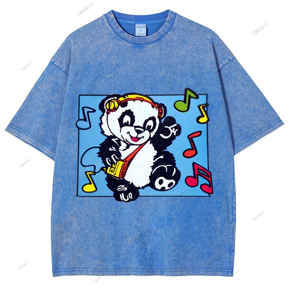 Unisex Panda Printed Washed Tee