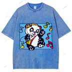 Unisex Panda Printed Washed Tee