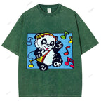 Unisex Panda Printed Washed Tee
