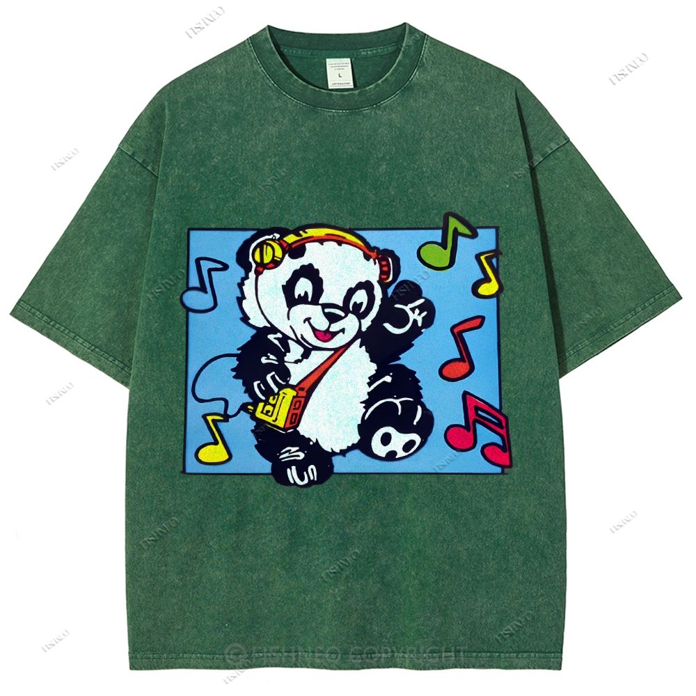 Unisex Panda Printed Washed Tee
