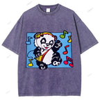 Unisex Panda Printed Washed Tee