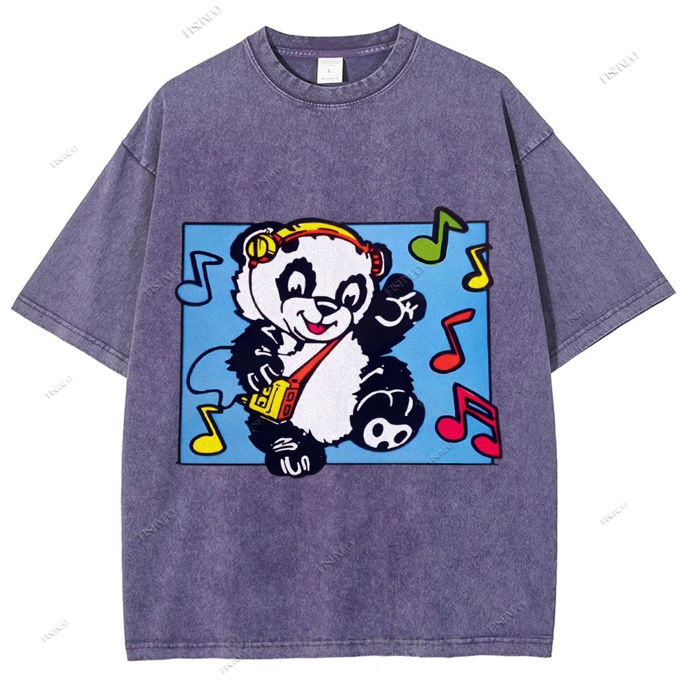 Unisex Panda Printed Washed Tee