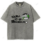 Unisex Japanese Letter Printed Washed Tee