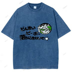Unisex Japanese Letter Printed Washed Tee