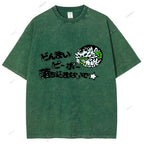 Unisex Japanese Letter Printed Washed Tee