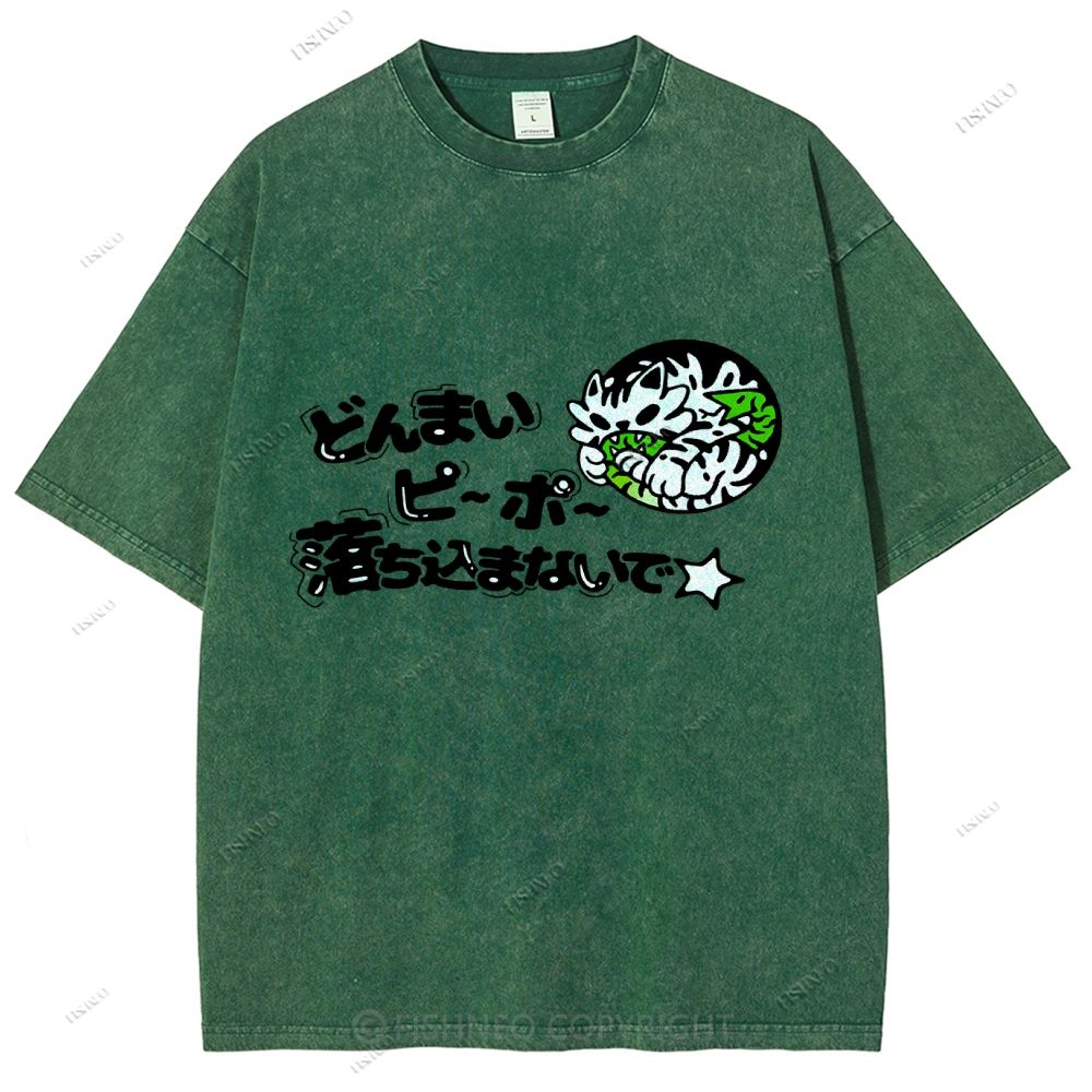 Unisex Japanese Letter Printed Washed Tee