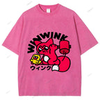 Unisex Japanese Fox Printed Washed Tee