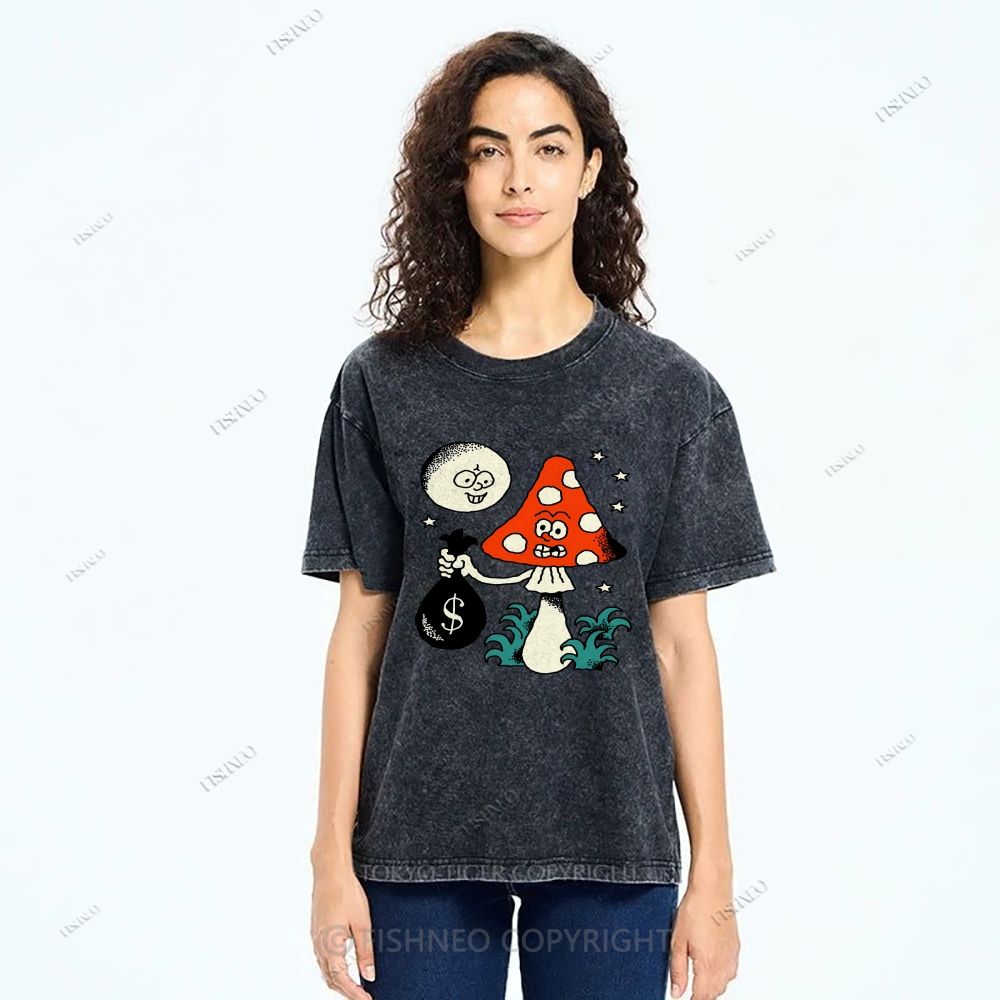 Unisex Vintage Graffiti Printed Washed Tee