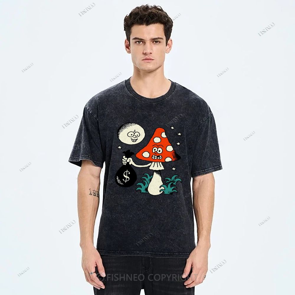 Unisex Vintage Graffiti Printed Washed Tee