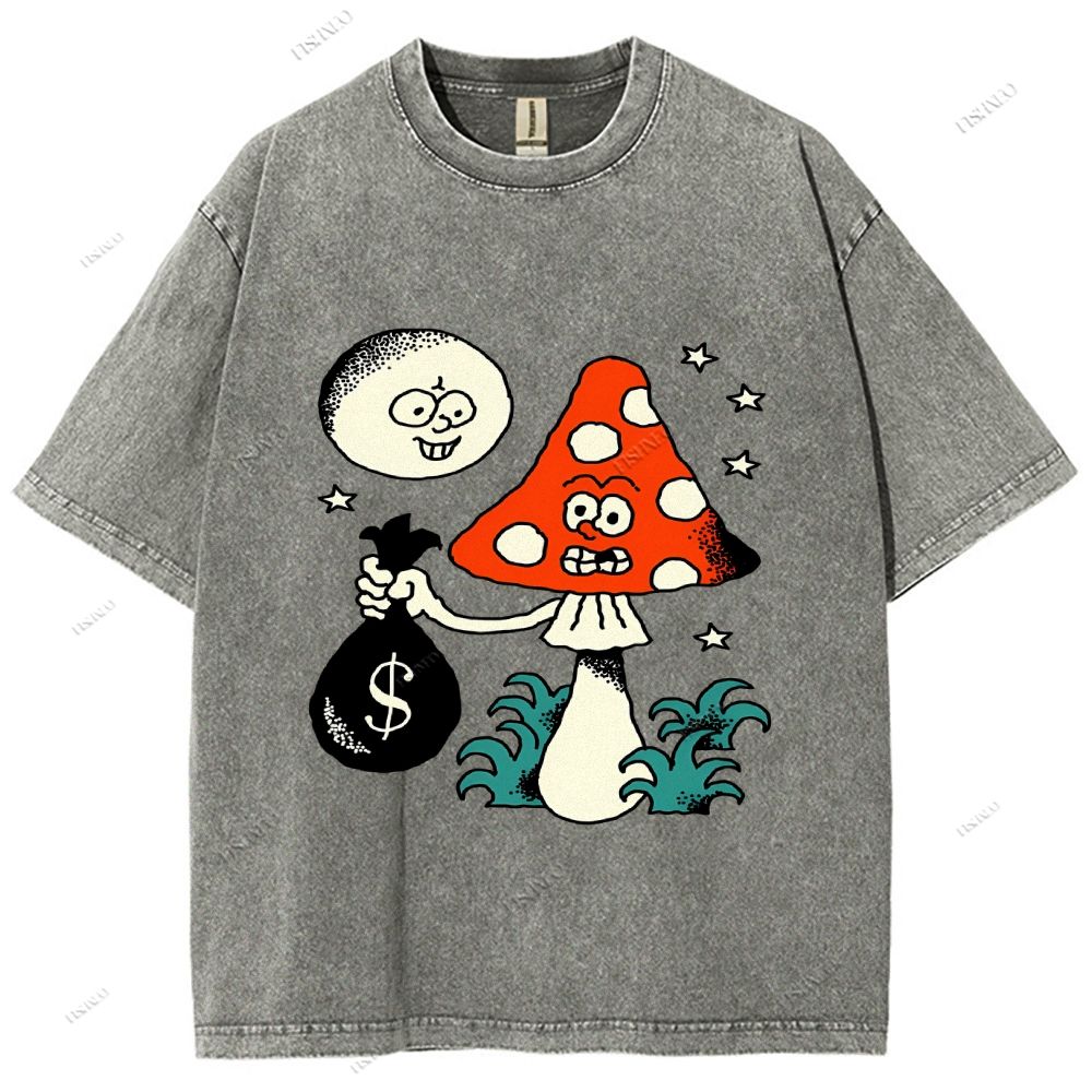 Unisex Vintage Graffiti Printed Washed Tee