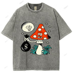 Unisex Vintage Graffiti Printed Washed Tee