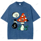 Unisex Vintage Graffiti Printed Washed Tee