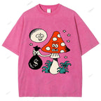 Unisex Vintage Graffiti Printed Washed Tee