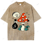 Unisex Vintage Graffiti Printed Washed Tee