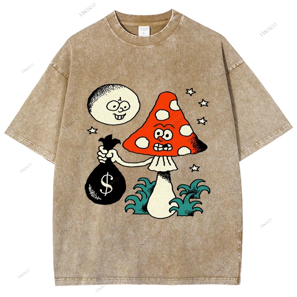 Unisex Vintage Graffiti Printed Washed Tee