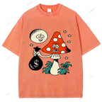 Unisex Vintage Graffiti Printed Washed Tee