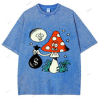 Unisex Vintage Graffiti Printed Washed Tee
