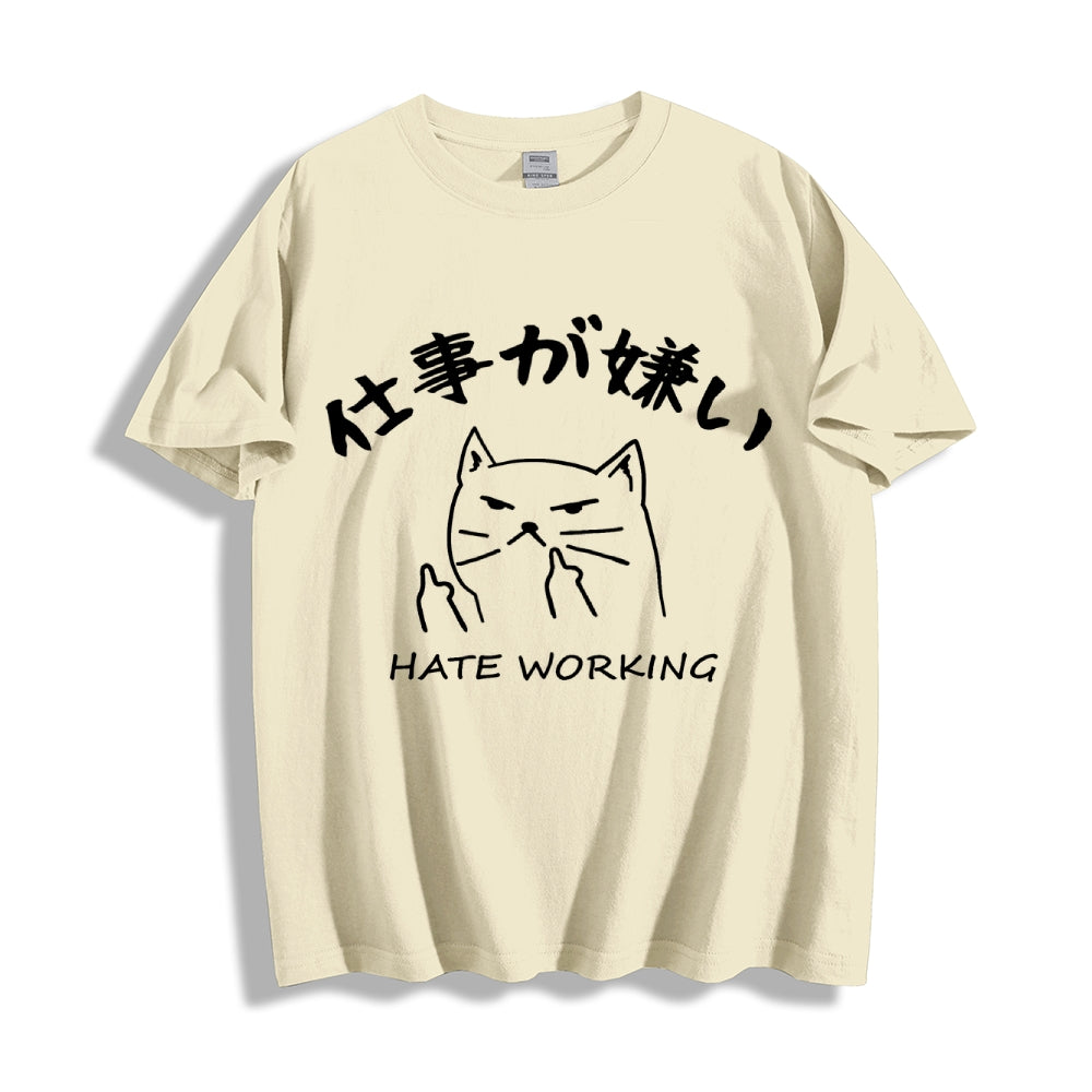 Hate Working Cat Japanese Style Classic Tee