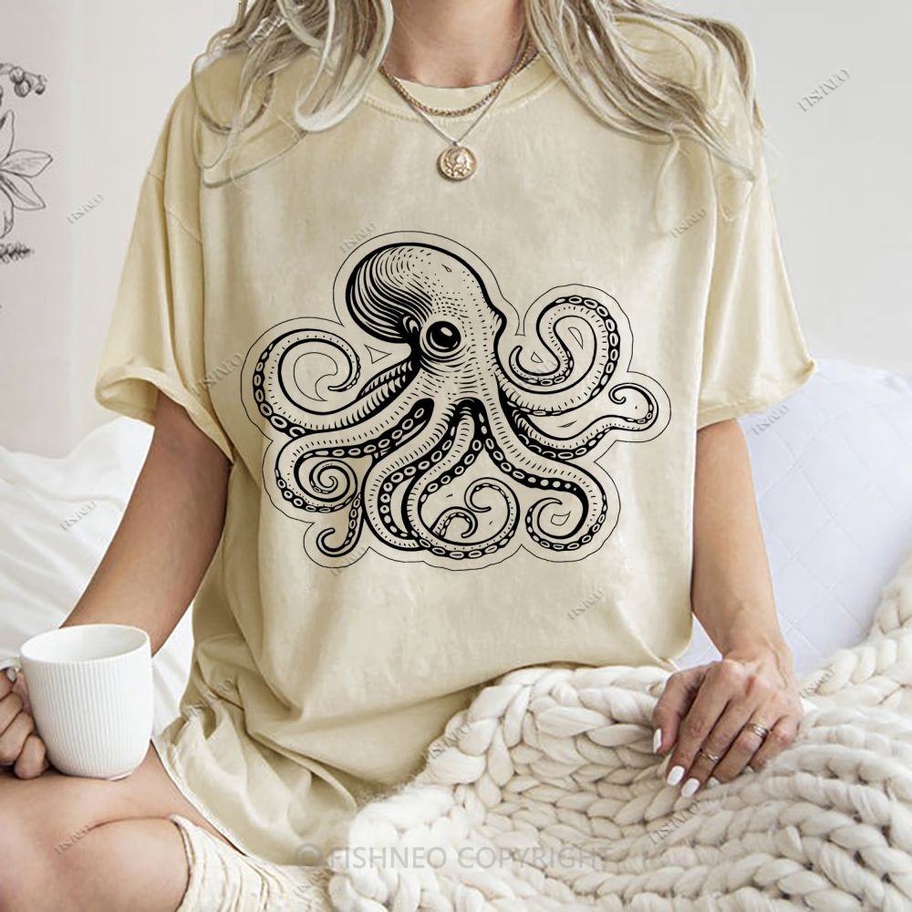 Unisex Octopus Printed Washed Tee