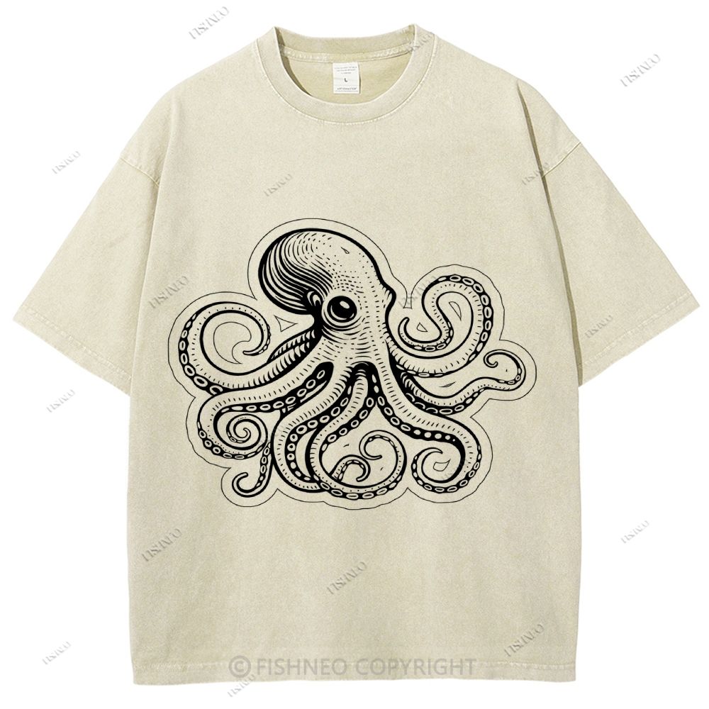 Unisex Octopus Printed Washed Tee