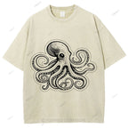 Unisex Octopus Printed Washed Tee