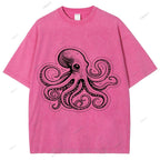 Unisex Octopus Printed Washed Tee