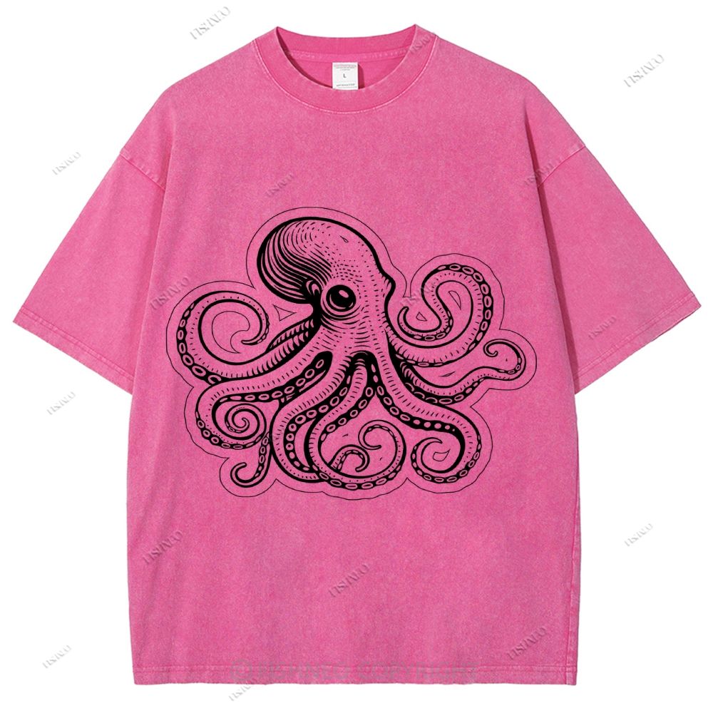 Unisex Octopus Printed Washed Tee