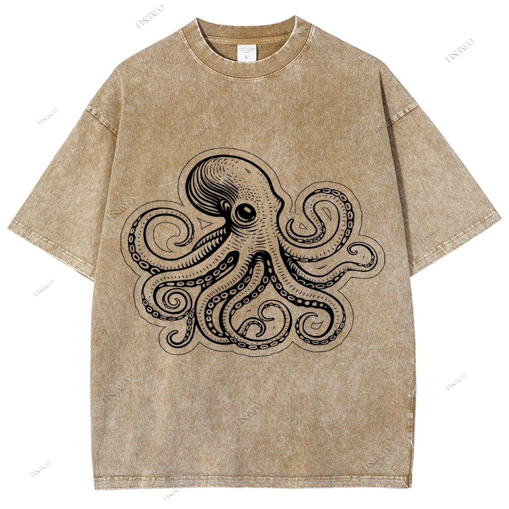 Unisex Octopus Printed Washed Tee