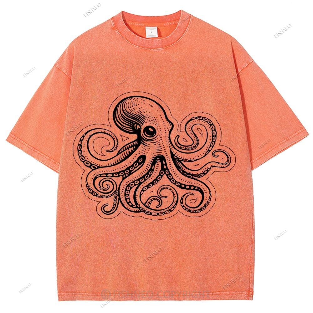 Unisex Octopus Printed Washed Tee