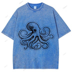 Unisex Octopus Printed Washed Tee