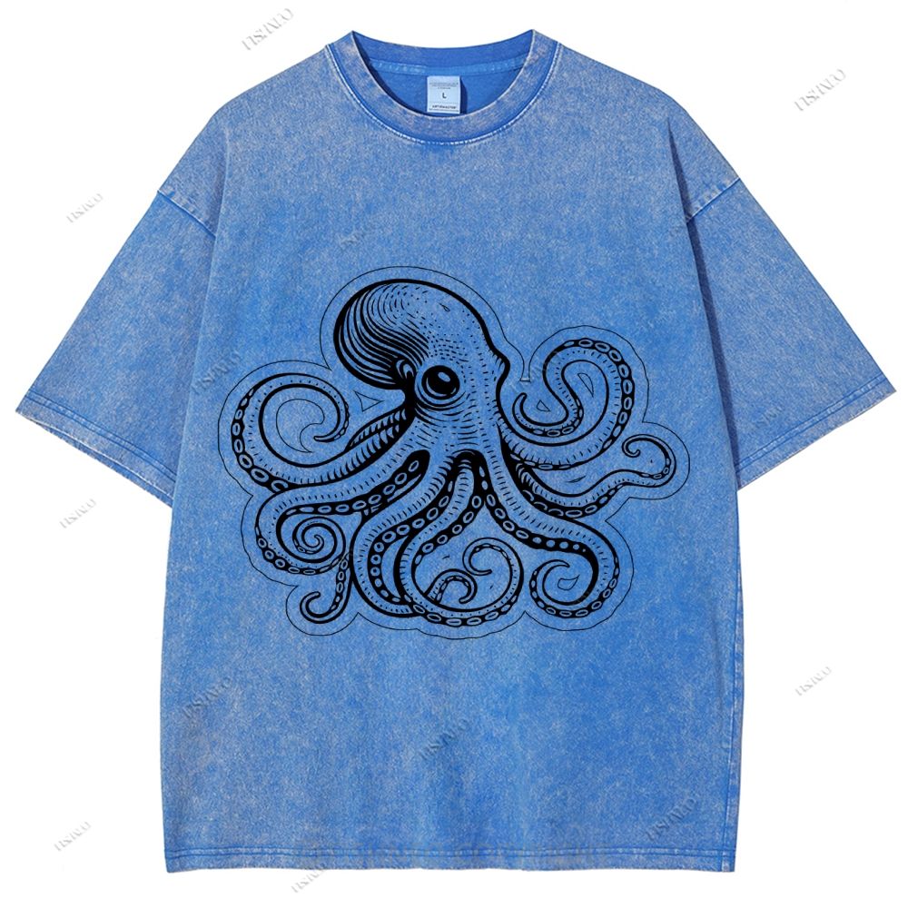 Unisex Octopus Printed Washed Tee