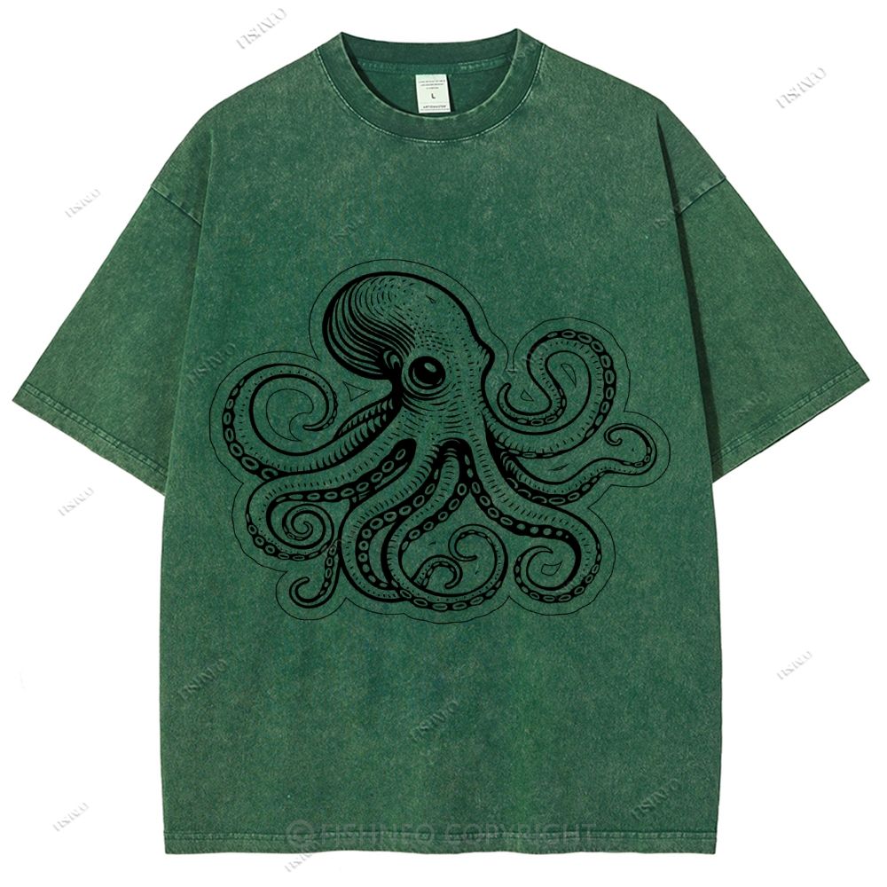 Unisex Octopus Printed Washed Tee