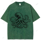 Unisex Octopus Printed Washed Tee