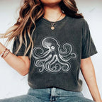 Unisex Octopus Printed Washed Tee