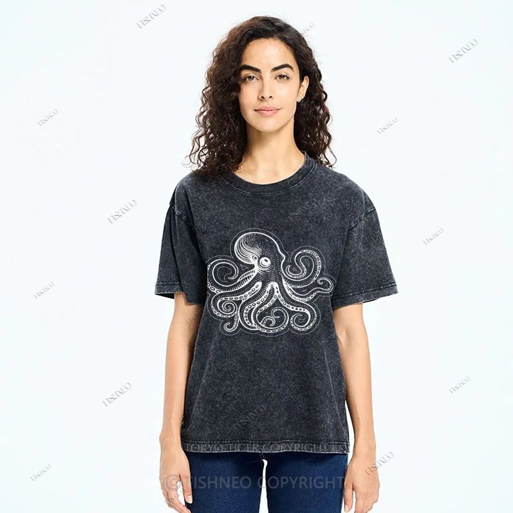 Unisex Octopus Printed Washed Tee