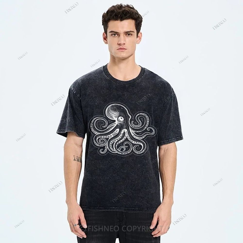 Unisex Octopus Printed Washed Tee