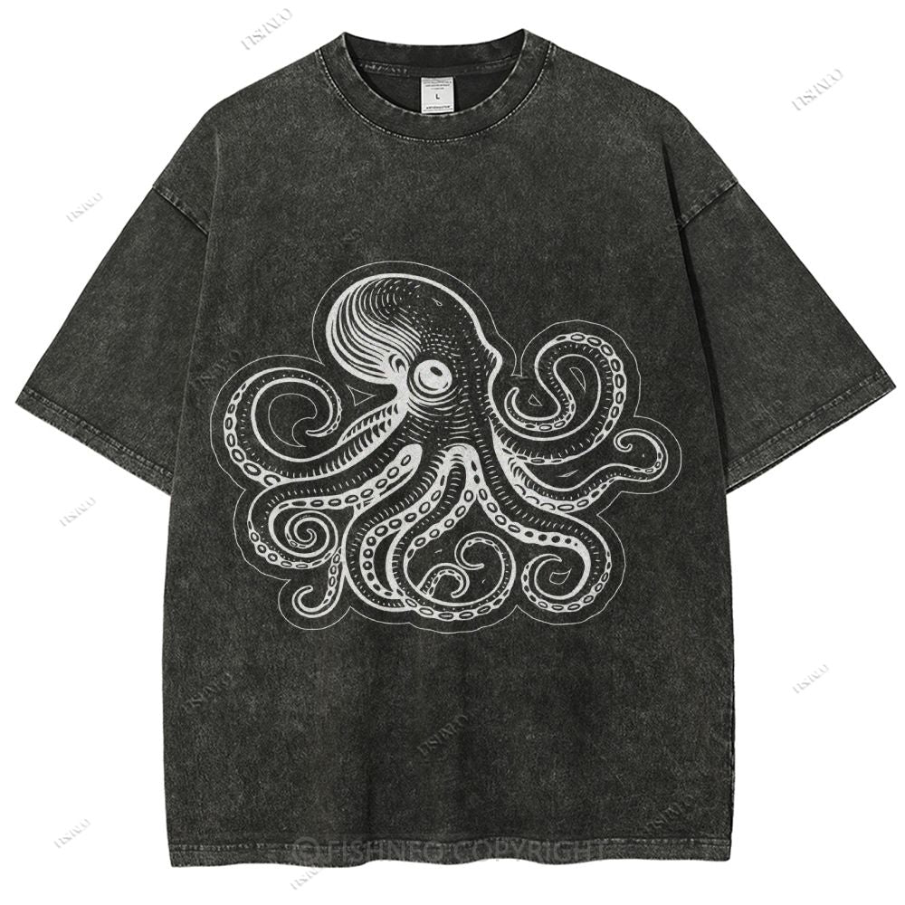Unisex Octopus Printed Washed Tee