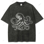 Unisex Octopus Printed Washed Tee