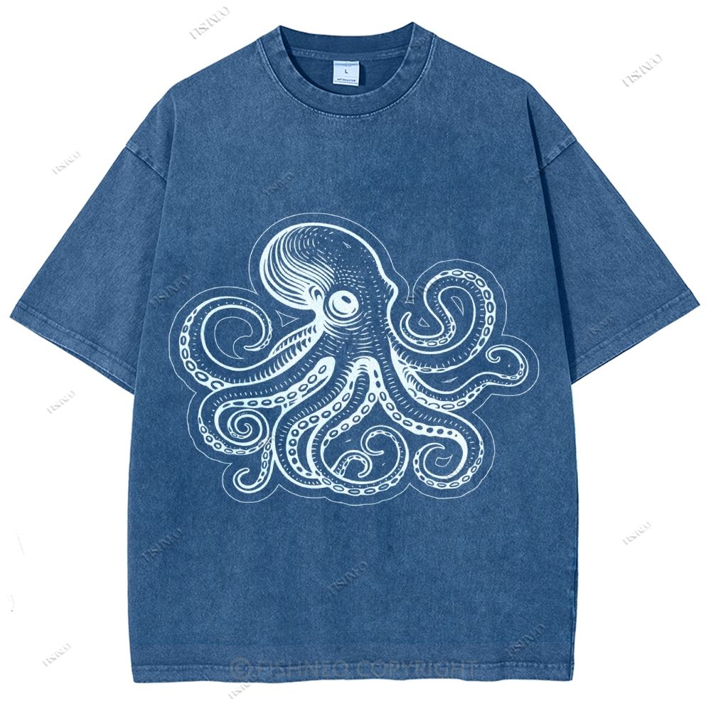 Unisex Octopus Printed Washed Tee