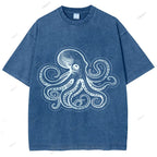 Unisex Octopus Printed Washed Tee