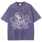 Unisex Octopus Printed Washed Tee