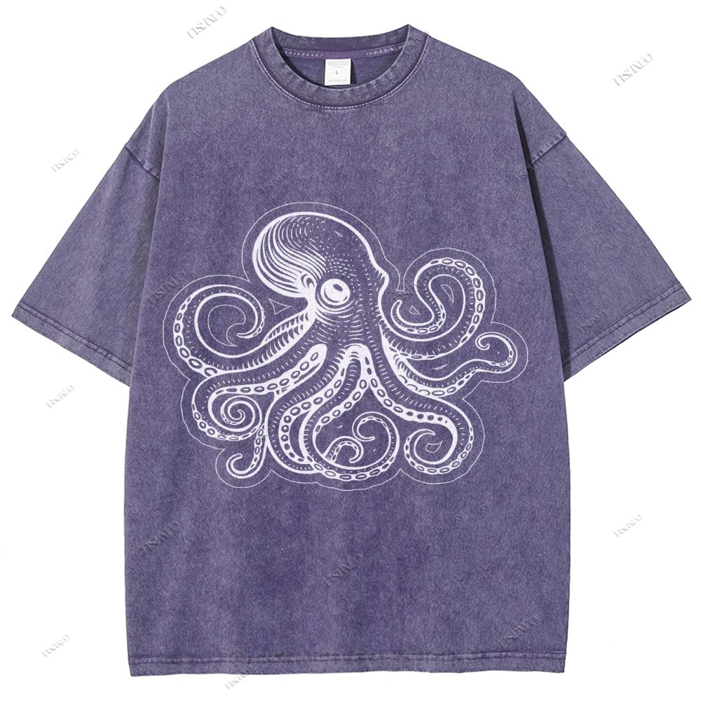 Unisex Octopus Printed Washed Tee