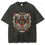 Unisex Cat Tiger Printed Washed Tee