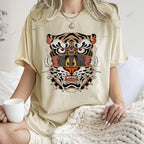 Unisex Cat Tiger Printed Washed Tee