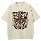 Unisex Cat Tiger Printed Washed Tee