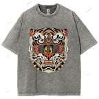 Unisex Cat Tiger Printed Washed Tee